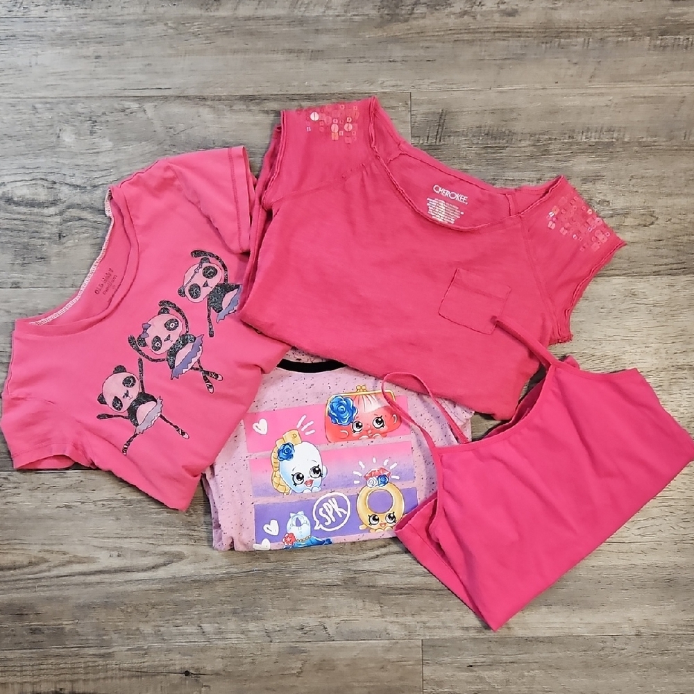 Girls' Pink Graphic and Solid Tops Set